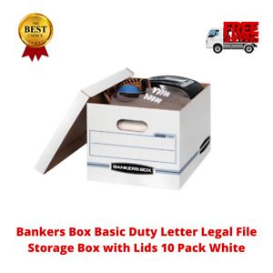 Bankers Box Basic Duty Letter Legal File Storage Box with Lids 10 Pack White