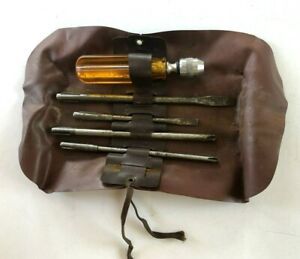 Vintage 4 Piece Screwdriver Combo Set w/ 4 Screw Bits and Original Pouch