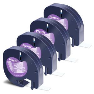 4PK Plastic Tape Label fit for DYMO Letra Tag Plus LT100H LT16952 Black on Clear
