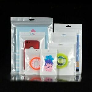 Retail Packing White Clear Zip Lock Plastic Bag w/Hang Hole Pouches 100 Pcs/lot