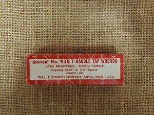 Starrett No. 93 B T-Handle Tap Wrench 5/32 to 1/4 Inches Square With Box