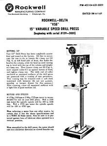 Delta 15&#034; Rockwell-Delta VS6 Variable Speed DP starting w Serial 139-3001 Manual