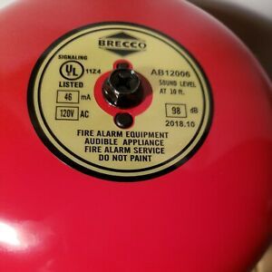 BRECCO 6&#034; FIRE ALARM BELL (GONG) 120 VAC   98dB MODEL # AB12006 wired