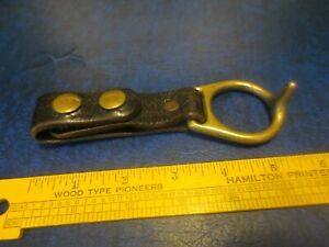 Vintage 1.5&#034; Baton / Flashlight Ring - Solid brass with spike - Tooled leather