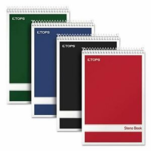 TOPS Spiral Steno Books, 6&#034; x 9&#034;, Gregg Rule White Paper, Assorted Covers