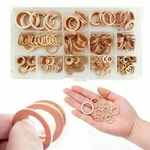 M5-M20 Copper Crush Washer Gasket Set Flat Ring Seal Assortment Tool Kit New Hot