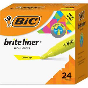 BIC Brite Liner Tank Highlighter, Chisel Tip, Yellow, 24 ct Won&#039;t Dry Out