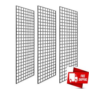 3 Grids Pack 72 in x 24 in Grid Wall Panels for Retail Display Black 3 in Center