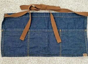 CHEF WORKS Unisex Dark Denim Half Bistro Apron Brown Tie/Stiching Two Pockets