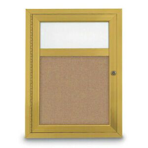 UNITED VISUAL PRODUCTS UV329-GOLD-BUFF Corkboard,Hdr,Fbrc,Gold/Buff,1 Dr,18x24&#034;