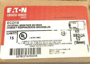 Qty:1 Box Of 15-Crouse-Hinds SS 316 ECD15 1/2-inch Universal Breather Drains