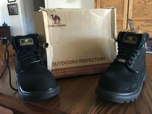 New Men&#039;s Size 9 Steel Toe Black Leather Work Boots with box Camel Crown Brand