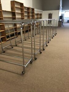 Industrial Chrome clothing Rack Lot Of 6 Adjustable Height Rolling Double Sided