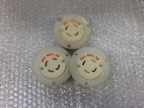 Lot of 3 Hubbell Twist Lock Flanged Inlet Plug 30A 480V