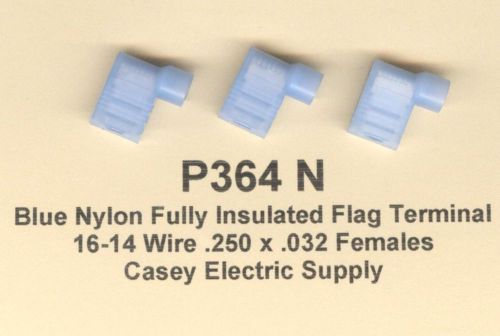 25 blue nylon fully insulated flag terminal connectors 16-14 wire .250 fem molex for sale