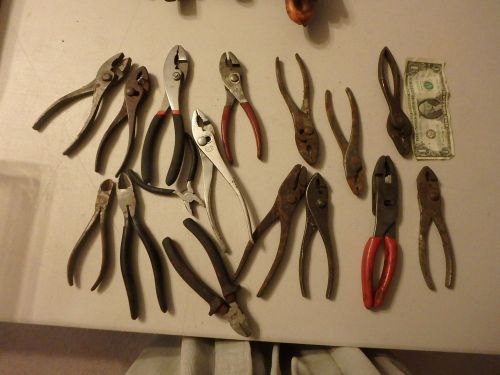 assortment of 15 various brands  pliers and wire cutters