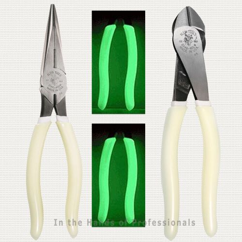 Klein tools d203-8-glw + d248-8-glw hi-viz longnose side+diagonal-cutting pliers for sale