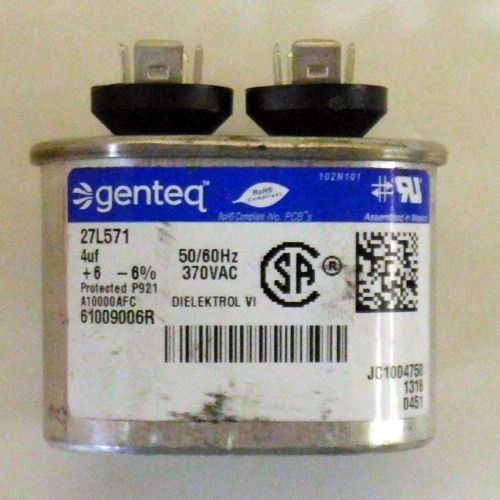 Genteq 27l571 capacitor; polypro metallized; cap 4 uf; tol 6%; vol-rtg 370 ac for sale