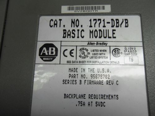 (q9-2) 1 allen bradley 1771-db/b basic module for sale