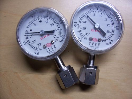 2 span pressure regulator gauges # 01-0138 b  0-30 psi 0-2/0- -1 bar 0-30&#034; vac for sale
