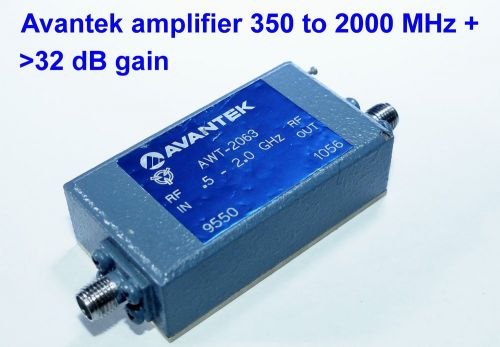 Avantek wideband RF amplifier,  500 to 2000+ MHz.  33 dB gain 12 V, tested.
