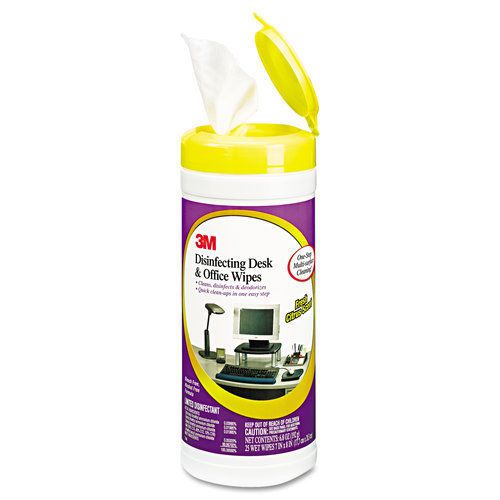 3M MMMCL564 Disinfecting Desk &amp; Office Wet Wipes Cloth 7&#034; x 8&#034; 25 Count Canister