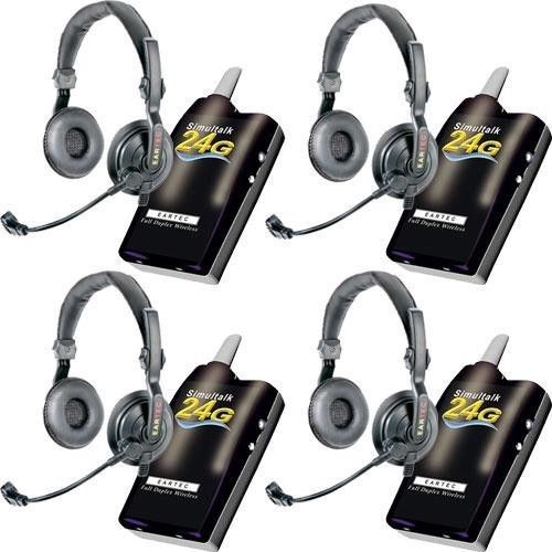 Simultalk eartec 4 simultalk 24g beltpacks w/ slimline double headsets slt24g4sd for sale