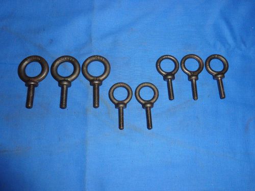 LOT OF 8 VARIOUS SMALL STEEL EYE BOLTS ARMSTRONG and others ALL MADE IN USA