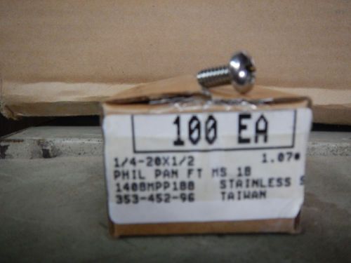 1/4- 20 x 1/2 18-8ss stainless steel phillips pan head bolts full thread 100 qty