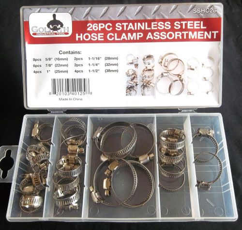 26pc goliath industrial sshc26 stainless steel hose clamp assortment worm drive for sale
