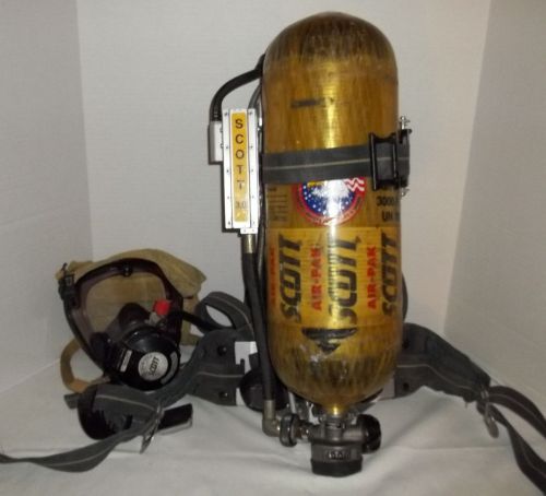 Used scott 3.0 scba wireframe firefighter air pak (pack, mask, &amp; cylinder) for sale