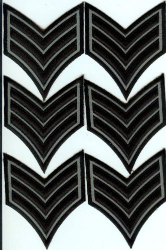 New 6 Sergeant Embroidered Chevron Stripes Black &amp; Grey Police Patch