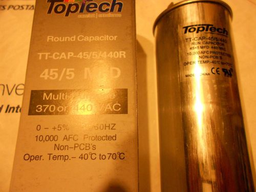Toptech dual-rated run capacitor 45/5 uf mfd 370 or 440 vac for sale