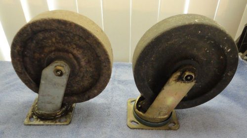 Pair of large used 10&#034; high 8&#034; wheel industrial swiveling casters_heavy duty for sale