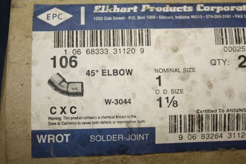 (LOT OF 20) 1&#039;&#039; COPPER 45 ELBOW---ELKHART 106