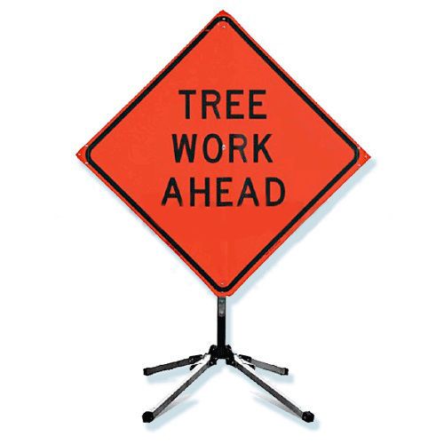Tree work ahead sign &amp; stand,big 36”mesh sign &amp; collapsible stand w/wide base for sale