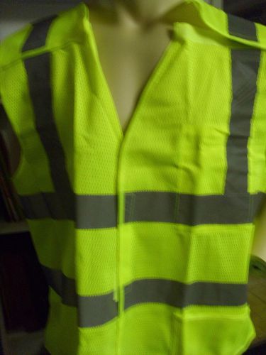 5 POINT LIME-GREEN  BREAKWAY SAFETY VEST ROAD WORK, HIKING, HUNTING