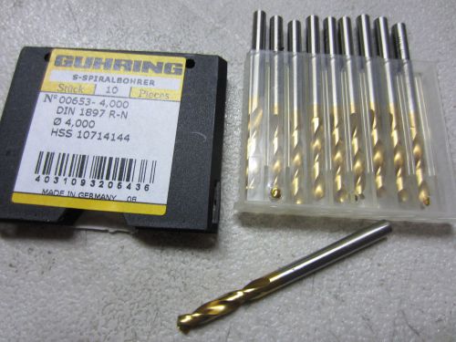 10 new guhring 00653-4.000mm 4mm hss stub machine length tin coated twist drills for sale