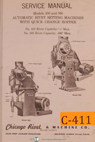 Chicago rivet no. 450 &amp; 560, rivet setting machine, service manual for sale