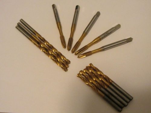5 greenfield 10-32 tin coated cut taps h3, with 7 #21 tin coated drills for sale