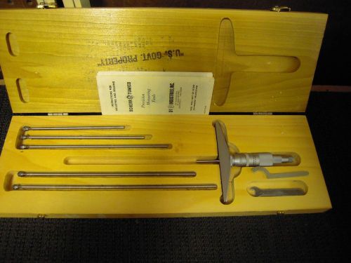 Scherr-tumico depth micrometer gauge, 0-6&#034; w/original hardwood case calibrated for sale