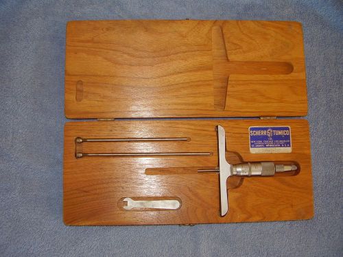 Old scherr tumico depth gauge micrometer set &amp;  wood box for sale
