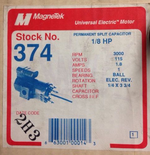 Magnetek Ser. 09H 6589OR, JF1H045NV, Stock 374, 3000RPM, 115V 1/8HP, 1.8A