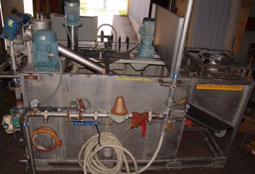 Chemical slurry mixing blending tank pump skid w/ agitator, auger screw feeder