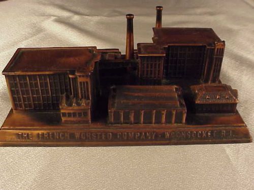VINTAGE METAL MODEL OF THE FRENCH WORSTED CO IN WOONSOCKET RI BRONZE LOOK