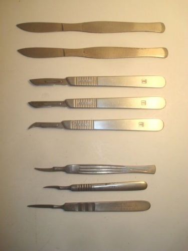 VINTAGE SCALPEL LOT. SEVERAL MARKED &#034;GERMANY&#034;, THREE MARKED &#034;3&#034; ON HANDLE.