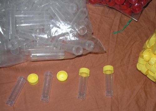 LOT 12 X 7ml Storage Sample Vials, Screw Caps YELLOW/RED Hard HDPE Plastic USA