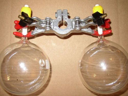 Two Bomex equilibration, sample flasks, and Burrell 75-777 double burette clamp