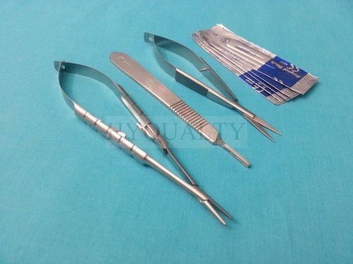 Castroviejo needle holder 5.5&#034;+scissors 4.5&#034; str+scalpel handle #3+5 blades #11 for sale