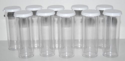 Set of  25 - Thornton Clear Plastic Vial w/ Cap #55-15 1 1/4&#034; diam 3 3/8&#034; height